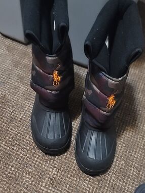 Polo by Ralph Lauren Black & Camo Kids Rain & Snow Boots with Gold Logo